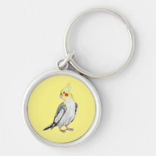 Cute Cockatiel vattenfärgspapegoja. Rund Silverfärgad Nyckelring