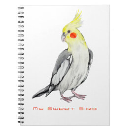 Cute Cockatiel Watercolor Parrot. Anteckningsbok