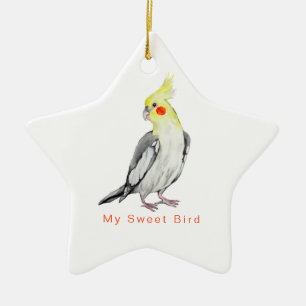 Cute Cockatiel Watercolor Parrot. Julgransprydnad Keramik