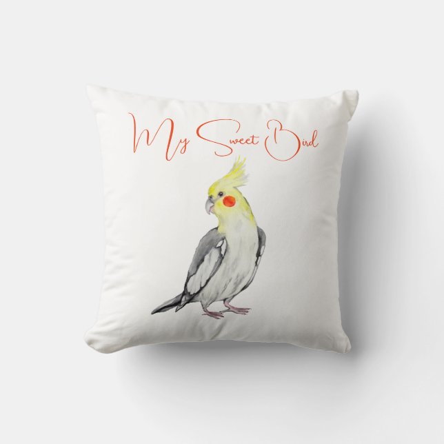 Cute Cockatiel Watercolor Parrot. Kudde (Framsida)