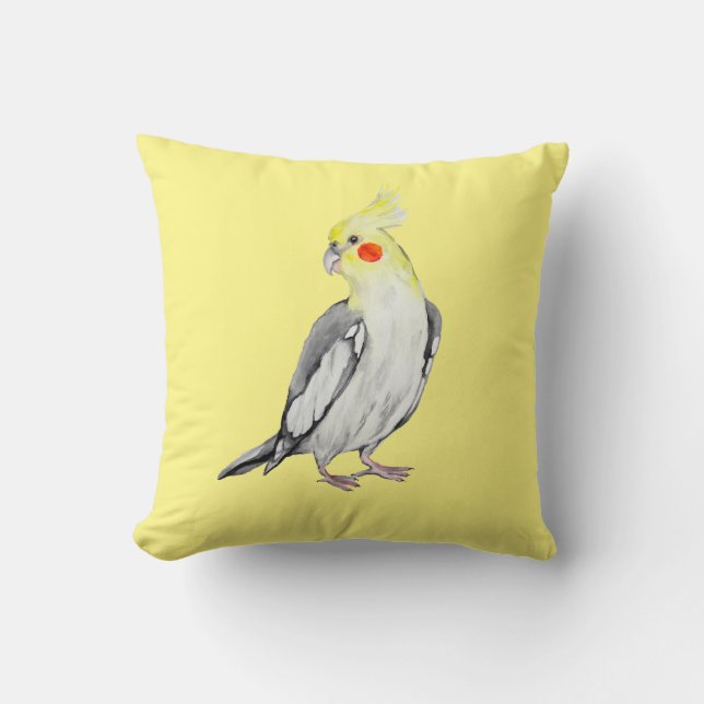 Cute Cockatiel Watercolor Parrot. Kudde (Framsida)