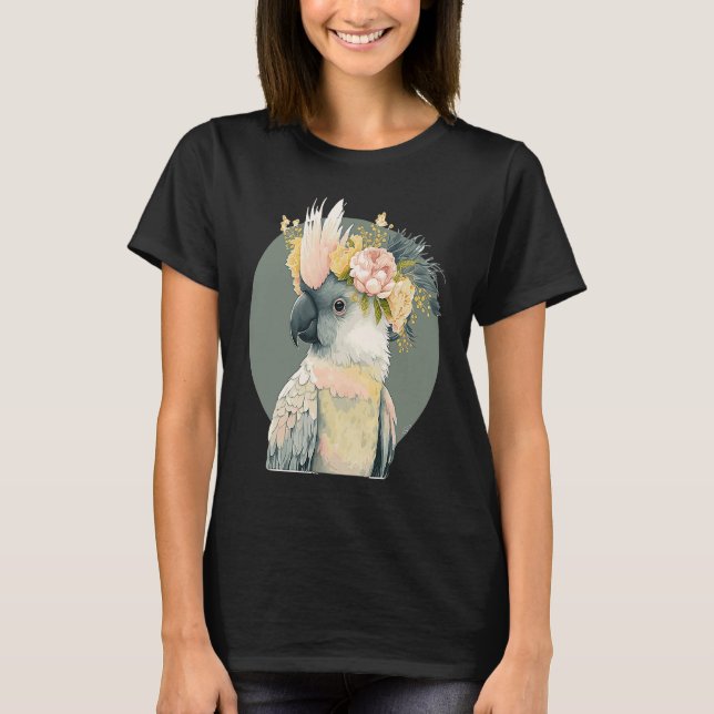Cute Cockatoo Parrot Bird Flower Crown Pet Birds T Shirt (Framsida)