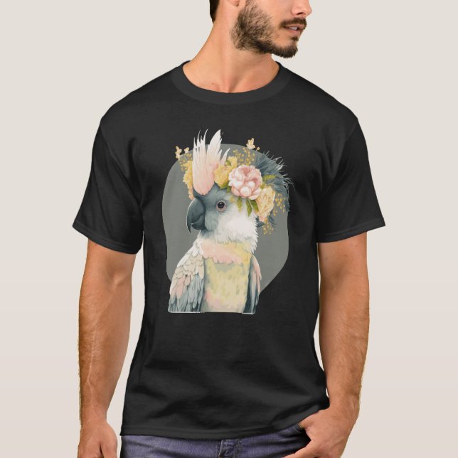 Cute Cockatoo Parrot Bird Flower Crown Pet Birds T Shirt (Framsida)