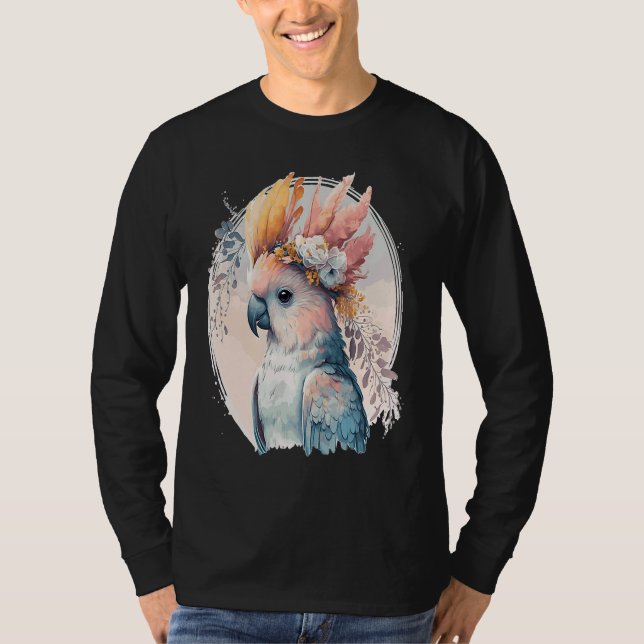 Cute Cockatoo Parrot Bird Flower Crown Pet Birds T Shirt (Framsida)