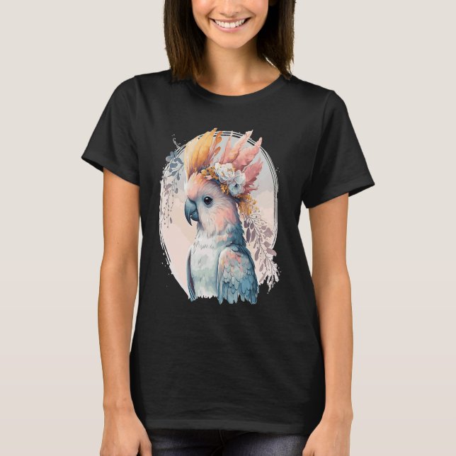 Cute Cockatoo Parrot Bird Flower Crown Pet Birds T Shirt (Framsida)