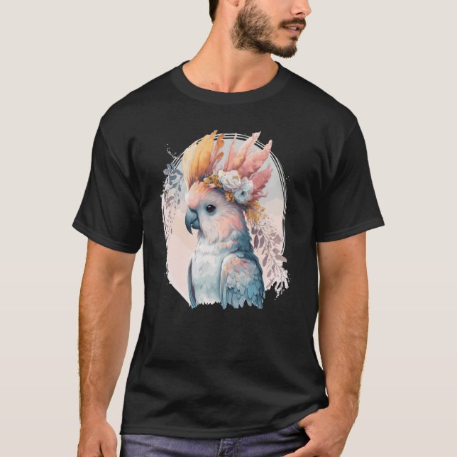 Cute Cockatoo Parrot Bird Flower Crown Pet Birds   T Shirt (Framsida)