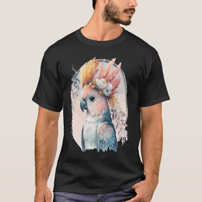 Cute Cockatoo Parrot Bird Flower Crown Pet Birds T Shirt (Framsida)