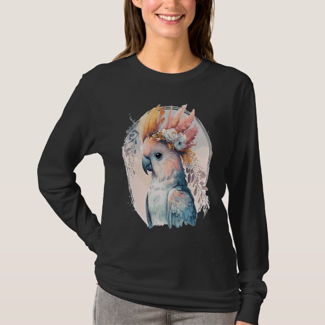 Cute Cockatoo Parrot Bird Flower Crown Pet Birds T Shirt (Framsida)