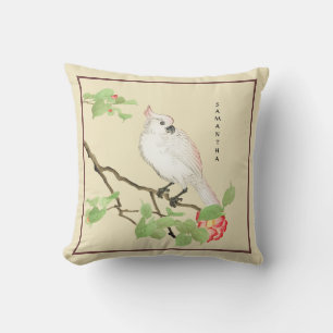 Cute Cockatoo Vintage Japansk Camellia Pillow Kudde