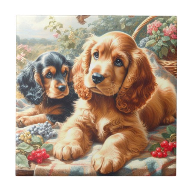 Cute Cocker Spain Painting Kakelplatta (Framsidan)