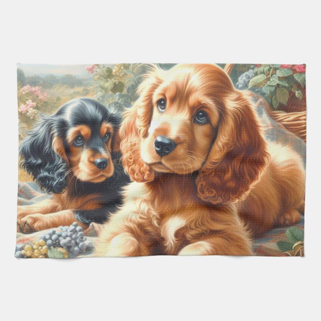 Cute Cocker Spain Painting Kökshandduk (Horisontell)