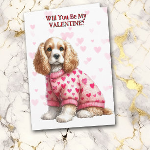 Cute Cocker Spain Puppy i Sweater Valentine Helgkort