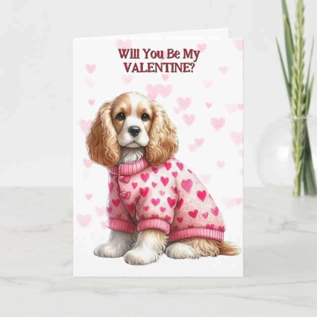Cute Cocker Spain Puppy i Sweater Valentine Helgkort (Framsida)