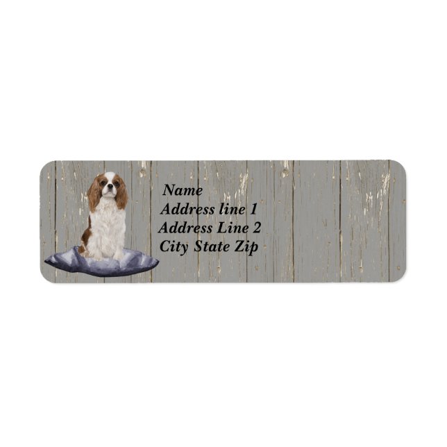 Cute Cocker Spain Sitta on Blue Cushion Returadress Etikett (Framsidan)