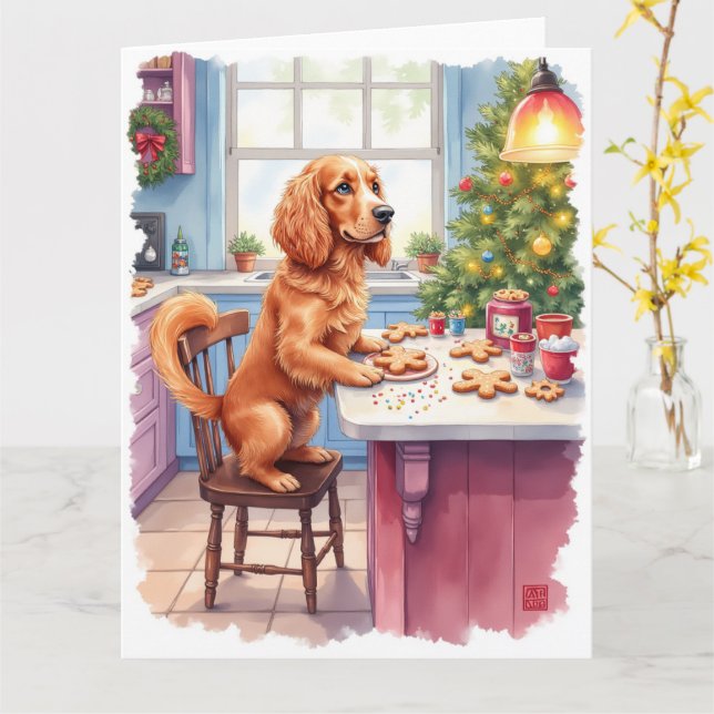 Cute Cocker Spaniel Gingerbread Baking Christmas Kort (Gul blomma)