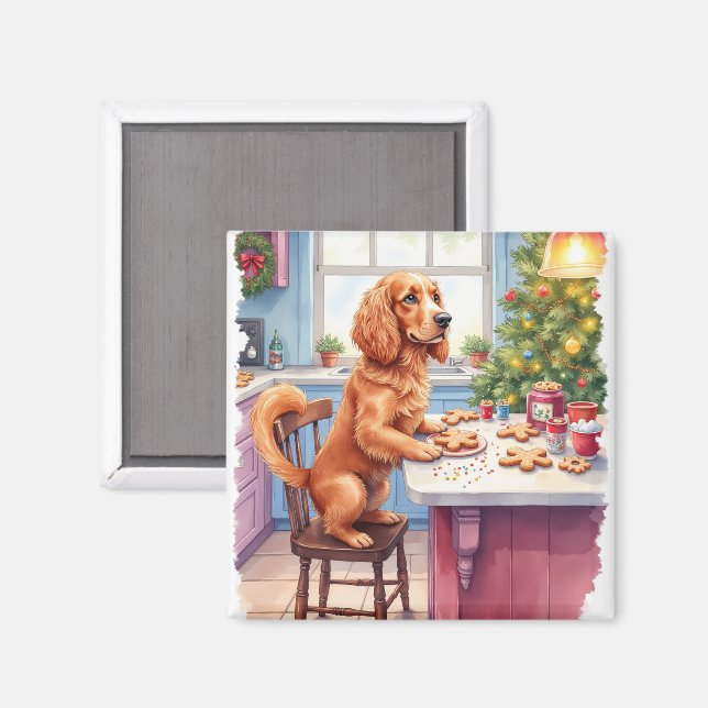 Cute Cocker Spaniel Gingerbread Baking Christmas Magnet (Front/Back)