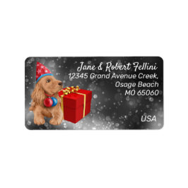 Cute cocker spaniel röd presentbox festive anpassn adressetikett