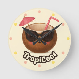 Cute Coconut - Tropisk design med pastellpunkter Rund Klocka