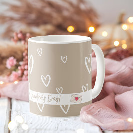 Cute Coffe färgad med White Heart Mönster Kaffemugg