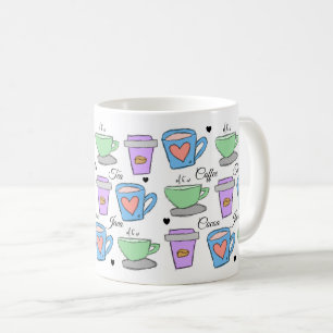 Cute Coffee Älskare Container Teckning Mönster Kaffemugg