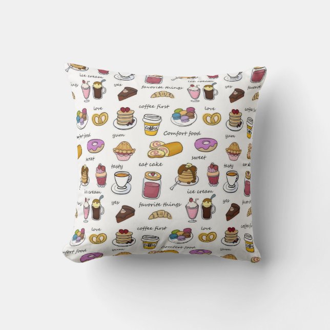 Cute Coffee and Comfort Food Illustrated Mönster Kudde (Framsida)