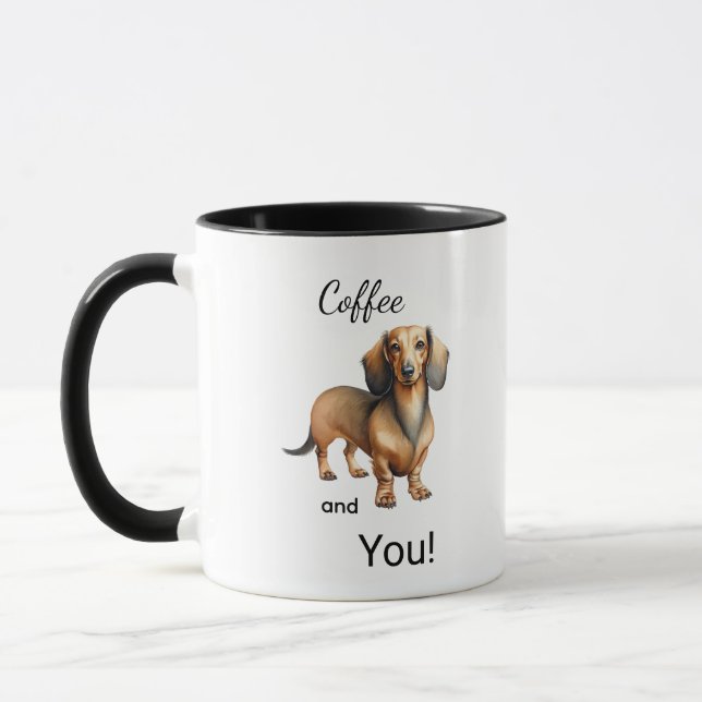 Cute Coffee And Dachshund Brown Personalize Mugg (Vänster)