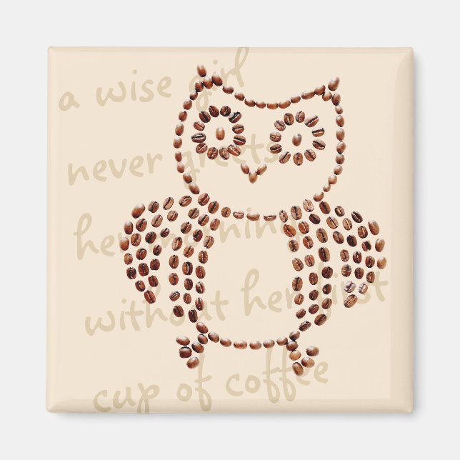 Cute Coffee Bean Uggla Bird Magnet (Framsidan)