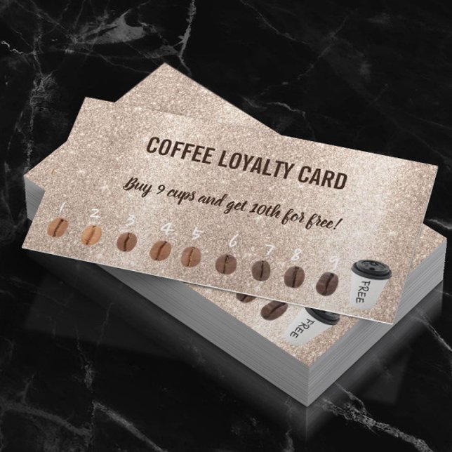 Cute Coffee Beans Guld Glitter Coffee Loyalty Lojalitetskort (Skapare uppladdad)