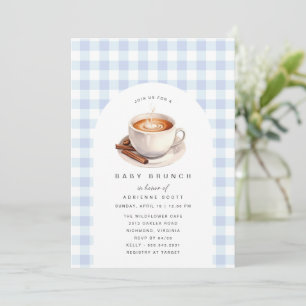 Cute Coffee Blue Gingham Boy Shower Brunch Inbjudningar