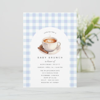 Cute Coffee Blue Gingham Boy Shower Brunch Inbjudningar