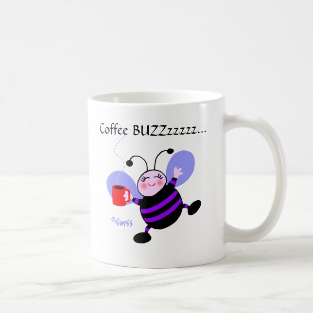 Cute Coffee Buzz Tecknad Lila Worker Bees Kaffemugg (Höger)
