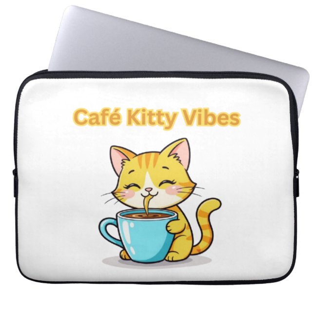 **Cute Coffee Cat – Adorable Cat Drinking Coffee I Laptop Fodral (Framsidan)