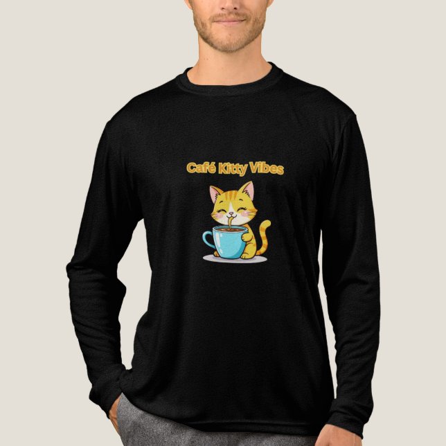 **Cute Coffee Cat – Adorable Cat Drinking Coffee I T Shirt (Framsida)
