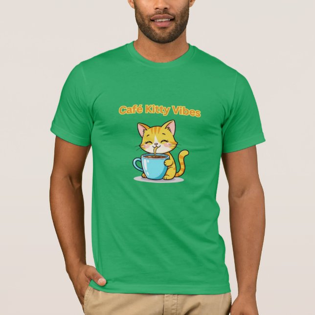 **Cute Coffee Cat – Adorable Cat Drinking Coffee I T Shirt (Framsida)