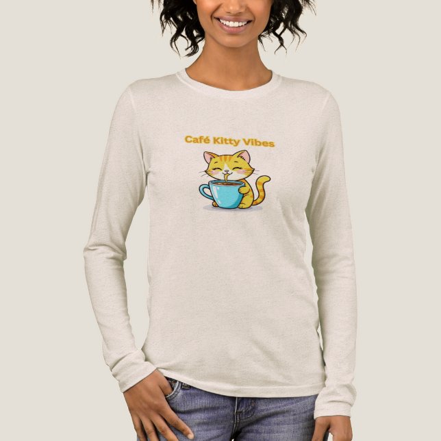 **Cute Coffee Cat – Adorable Cat Drinking Coffee I T Shirt (Framsida)