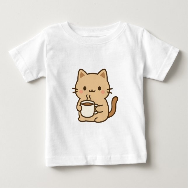 Cute Coffee Cat Kawaii Cozy Aesthetic Design T Shirt (Framsida)