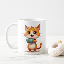 Cute Coffee Cat Mug – Double-Sided Cartoon Design 