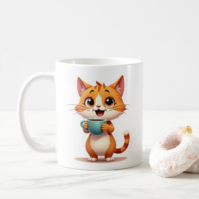 Cute Coffee Cat Mug – Double-Sided Cartoon Design  Kaffemugg (Med munk)