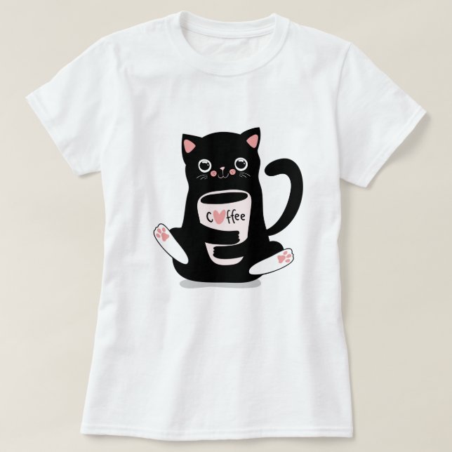 Cute Coffee Cat T-Shirt (Design framsida)