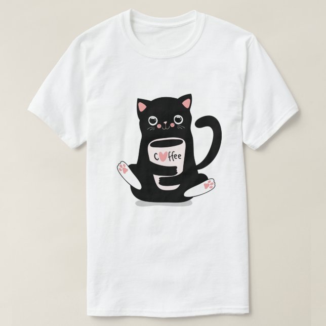 Cute Coffee Cat T-Shirt (Design framsida)