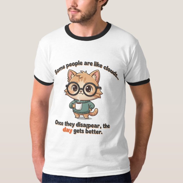Cute Coffee Cat with Funny Attitude Quote  T Shirt (Framsida)