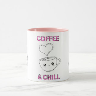 Cute "Coffee & Chill" Kawaii Mug – Coffee Lover GF Mugg