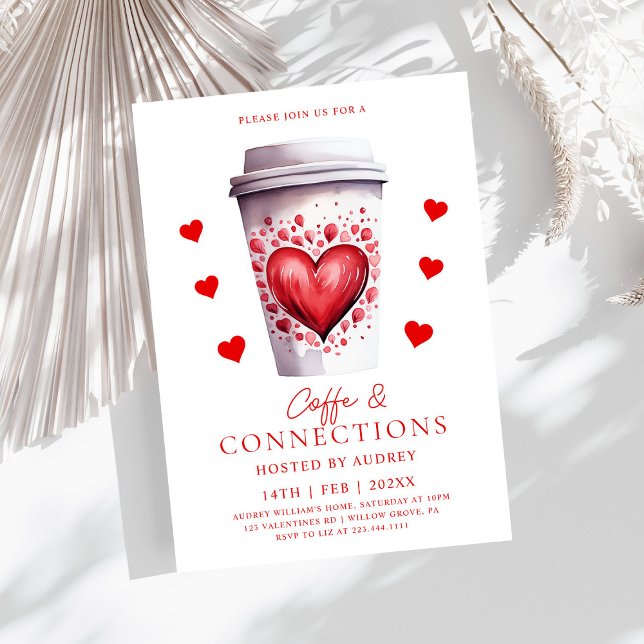 Cute Coffee & Connections Latte Valentines Party Inbjudningar (Skapare uppladdad)