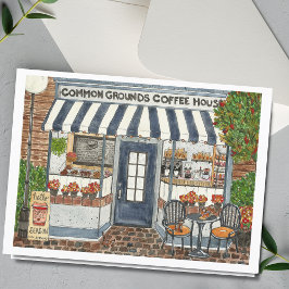 Cute Coffee House Storefront Watercolor Card Kort