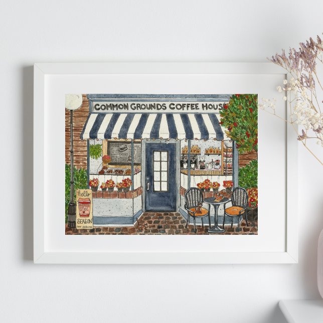 Cute Coffee House Storefront Watercolor Poster (Skapare uppladdad)