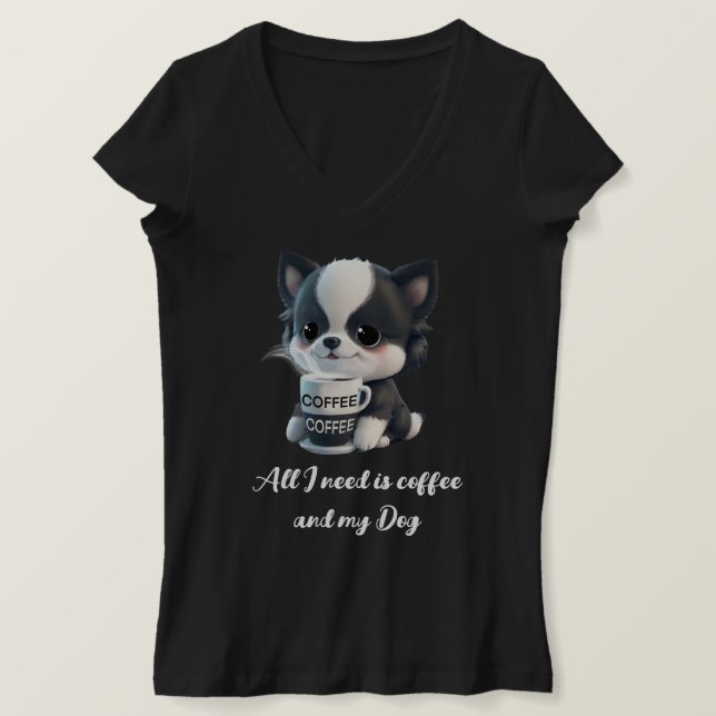 Cute Coffee Hund, svart och vit hund, valp T Shirt (Design framsida)