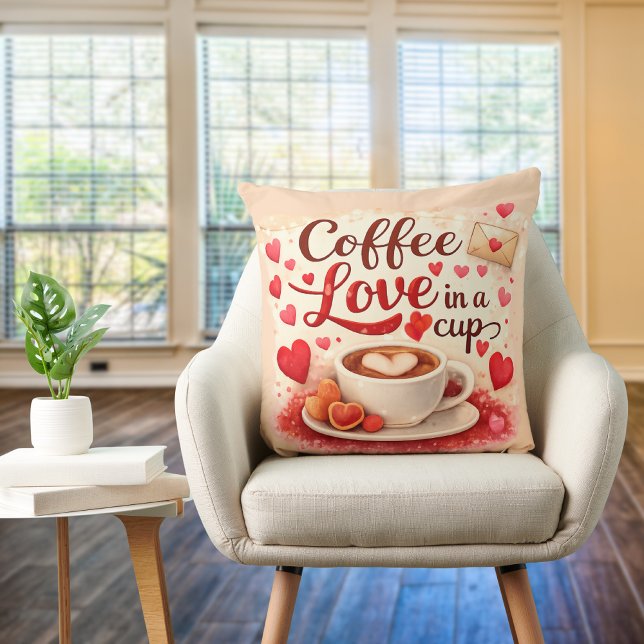 Cute Coffee Love in a Cup Valentine Quote Pink Kudde (Skapare uppladdad)