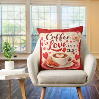Cute Coffee Love in a Cup Valentine Quote Red Kudde