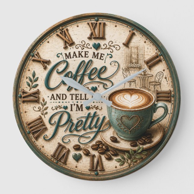 Cute Coffee Lover Stor Klocka (Framsida)