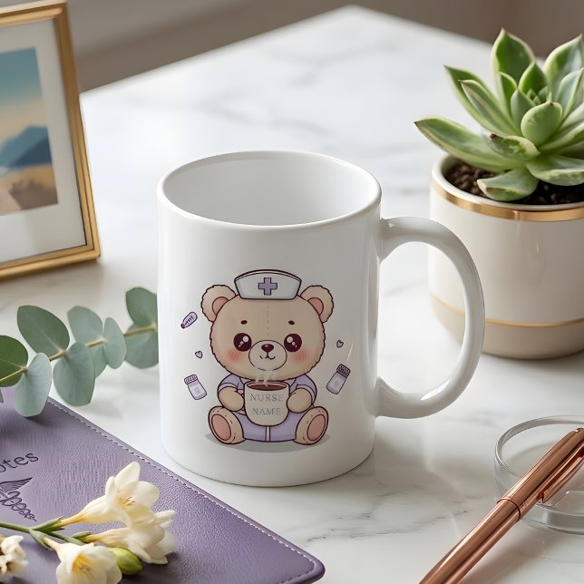 Cute Coffee-Loving Nurse Teddy Bear  Kaffemugg (Nurse Mug)